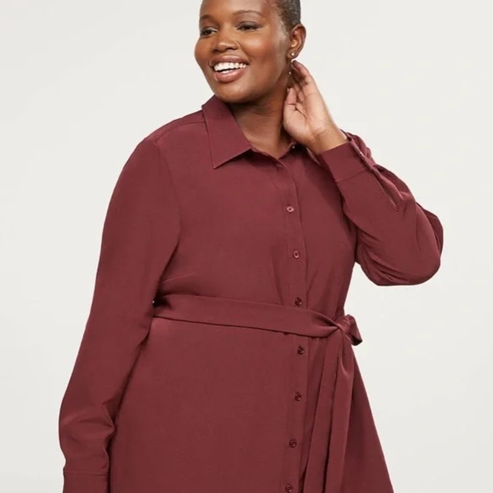 Lane Bryant Burgundy Button Down Shirt Sz 28